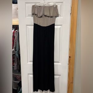 Black strapless maxi with white striped top